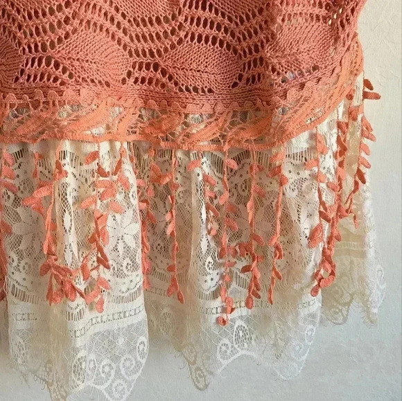 Ryu oversized boho style coral knit beach coverup tunic poncho top - Picture 2 of 11